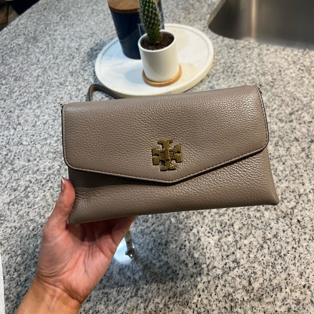 Tory Burch grey crossbody wallet purse - gold hardware